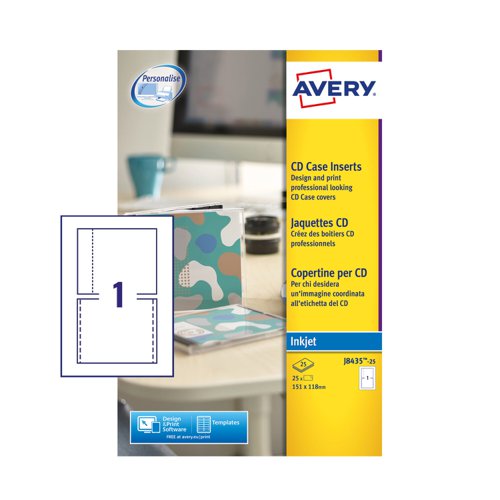 Avery Inkjet CD Case Insert (Pack 25 Inserts) J8435-25