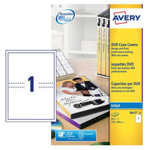Avery J8437-25 Data Storage Labels, 273 x 183 mm, Glue-Free, 1 Label Per Sheet, 25 Labels Per Pack