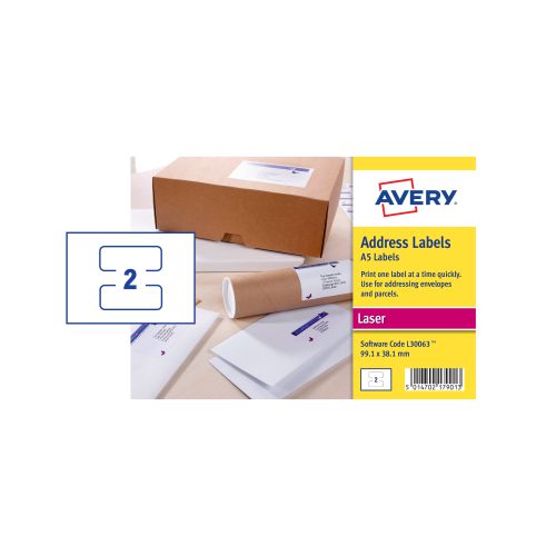 Avery A5 Laser Addressing Labels 99x38mm L30063-20(40Labels)