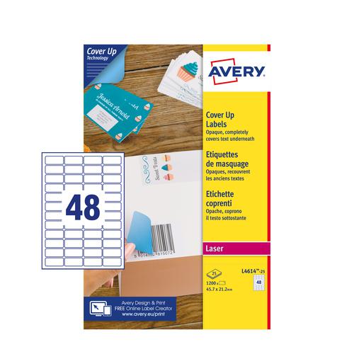 Avery L4614-25 Cover Up Labels - 63.5 x 38.1mm - 48 per Sheet - 25 Sheets - 1200 Labels per pack