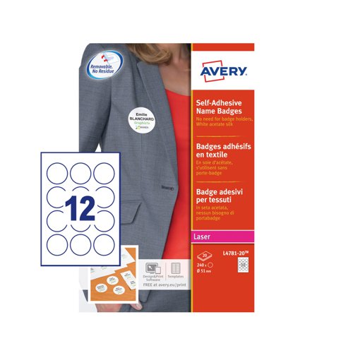 Avery Self-Adhesive Name Badge Circular 51mm Diameter White (Pack 240) L4781-20