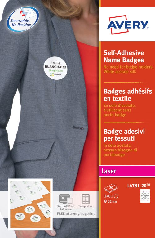 Avery L4781 Self-Adhesive Badge 51mm White Pack 240