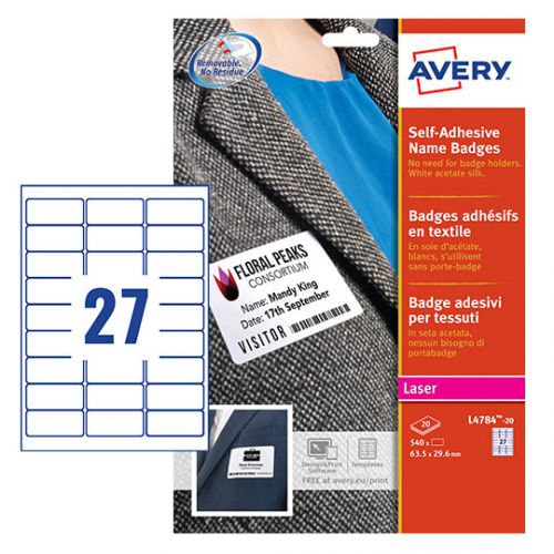 Avery Self- Adhes Name Badge 27 Per Sheet White (Pack of 540) L4784-20