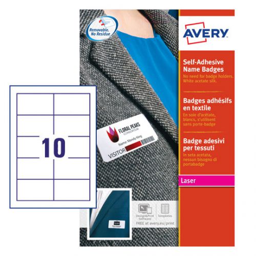 Avery Self Adhesive Name Badge 10 Per Sheet Wht (Pack of 200) L4785-20