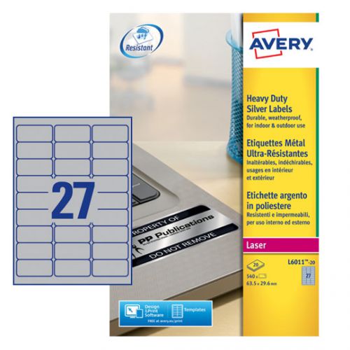 Avery Laser Label H/Duty 27 Per Sheet Silver (Pack of 540) L6011-20
