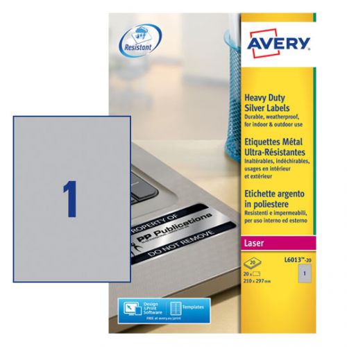 For permanent marking of products being used indoors and outdoors, choose Avery resistant labels.  These silver laser labels are significantly more durable than conventional paper labels due to their strong adhesion and their resistance to water, oil, dirt, UV rays and extreme temperatures (-40°C to + 150°C). Ideal for applying to metal, plastic, painted surface, fabric, polycarbonate and glass, both indoors and outside.Suitable for printing in most laser printers, the excellent print finish on these bright white labels is clear and sharp either in colour or black and white.