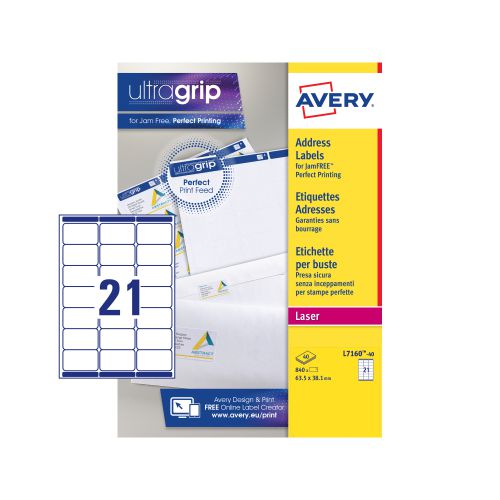 Avery Ultragrip Laser Labels 63.5x38.1mm White (Pack of 840) L7160-40