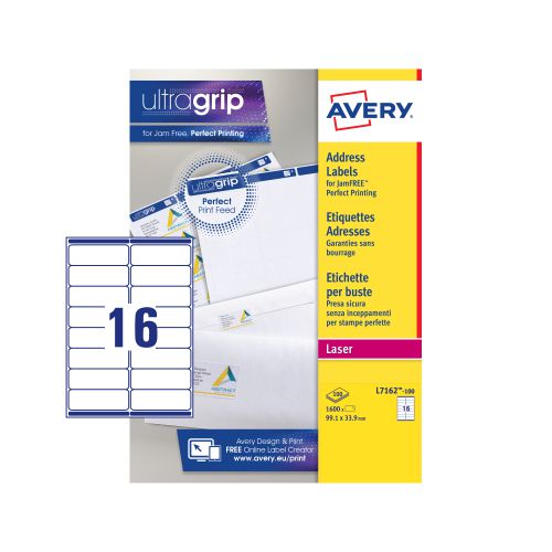 Avery Ultragrip Laser Labels 99.1x33.9mm White (Pack of 1600) L7162-100