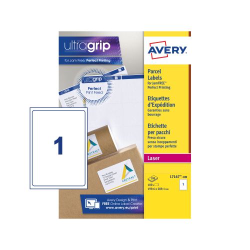 Avery Ultragrip Laser Labels 199.6x289.1mm Wht (Pack of 100) L7167-100