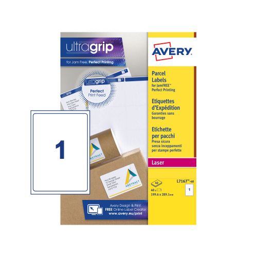 Avery Laser Parcel Label 199.6x289mm 1 Per A4 Sheet White (Pack 40 Labels) L7167-40 44272AV Buy online at Office 5Star or contact us Tel 01594 810081 for assistance