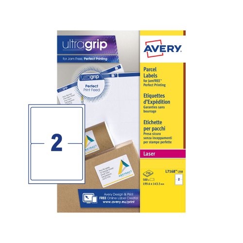 Avery Ultragrip Laser Labels 199.6x143.5mm Wht (Pack of 500) L7168-250