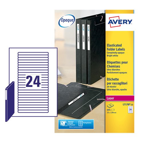 Avery Laser Filing Label Eurofolio 134x11mm 24 Per A4 Sheet White (Pack 600 Labels) L7170-25