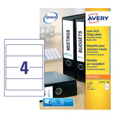 Avery Lever Arch Filing Laser Labels 200x60mm (Pack of 400) L7171-100