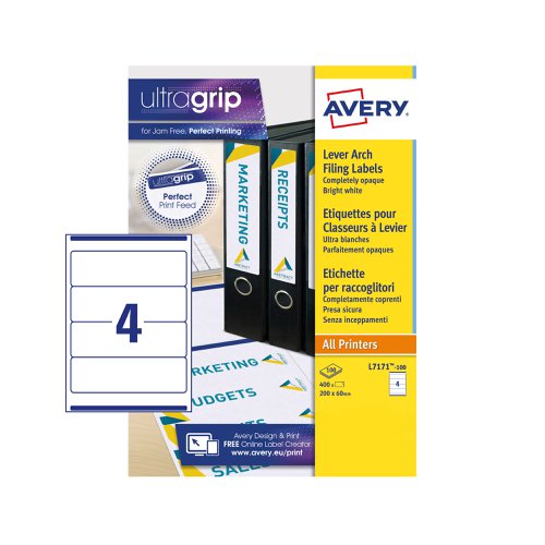 Avery L7171-100 Filing Labels 100 sheets - 4 Labels per Sheet