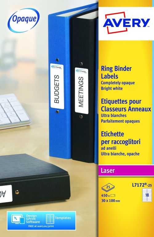 Avery Filing Labels Laser Lever Arch 18 per Sheet 100x30mm Ref L7172-25 [450 Labels] 342662 Buy online at Office 5Star or contact us Tel 01594 810081 for assistance