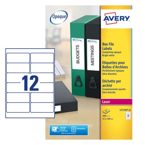 Avery L7176-25 Filing labels, 41 x 100 mm, Permanent, 12 Labels Per Sheet, 300 Labels Per Pack