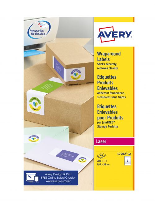 Avery L7202-40 Wraparound Parcel Labels, 192 x 38mm, Pemanent, 7 Labels Per Sheet, 280 Labels Per Pack