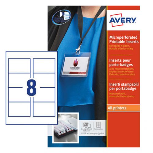 Avery Name Badges Laser-printable Refill Kit 8 per Sheet W86xH55mm Ref L7418-25UK [25 Sheets] Avery UK