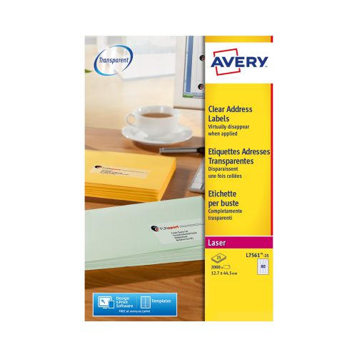 Avery L7561-25 Mini Labels, 44.5 x 12.7 mm, Permanent, 80 Labels Per Sheet, 2000 Labels Per Pack