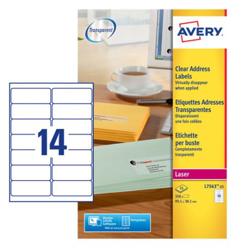 Avery Laser Labels 99.1x38.1 14 Per Sheet Clear (Pack of 350) L7563S