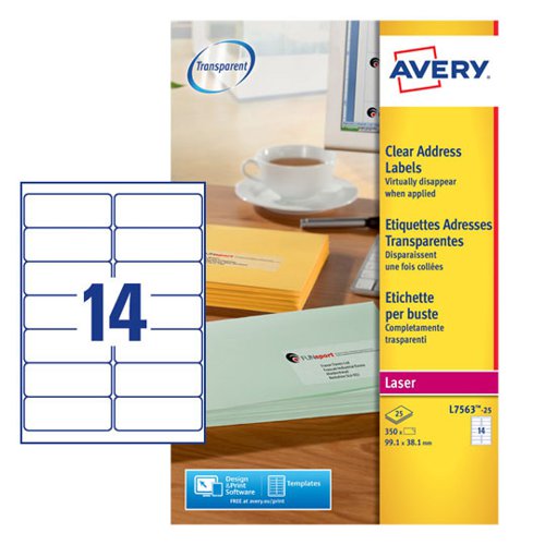 Avery Laser Labels 99.1 x 38.1mm 14 Per Sheet Clear 350 Labels Pack 25