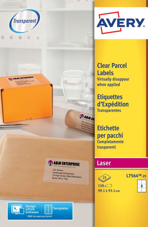 Avery L7564-25 Parcel Labels, 99.1 x 93.1 mm, Permanent, 8 Labels Per Sheet, 200 Labels Per Pack