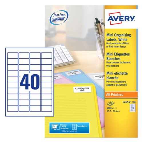 Avery Mini Multipurpose Labels 45.7 x 25.4 mm White (Pack 4000 Labels) - L7654-100 Avery UK