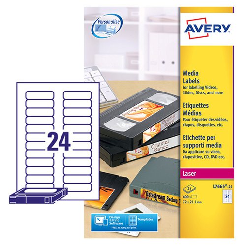 Avery Media Labels Laser Mini Data Cartridge 24TV 72x21.1mm L7665-25 [600 Labels]