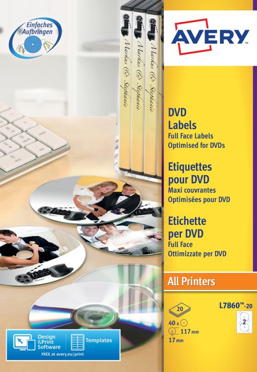 Avery Full Face Laser White DVD Label 2 Per Sheet (Pack of 40) L7860-20