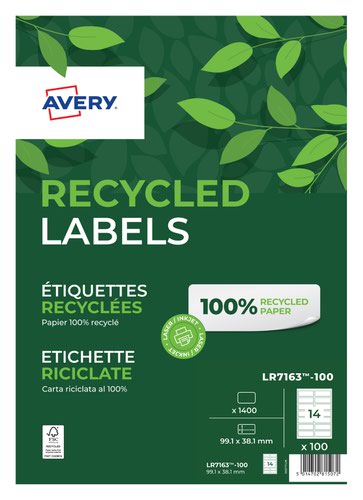 Avery LR7163-100 Address Labels, 99.1 x 38.1 mm, Permanent, 14 Labels Per Sheet, 1400 Labels Per Pack