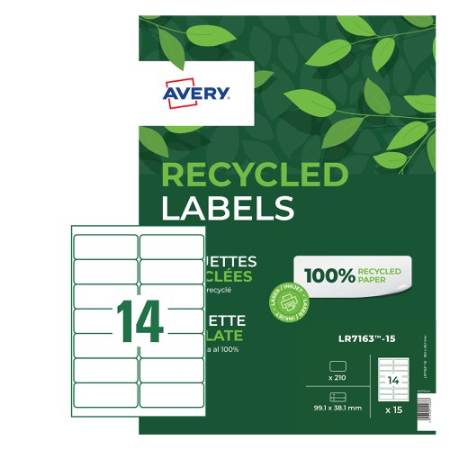 Avery Recycled Address Labels 14/Sheet White (Pack of 210) LR7163-15