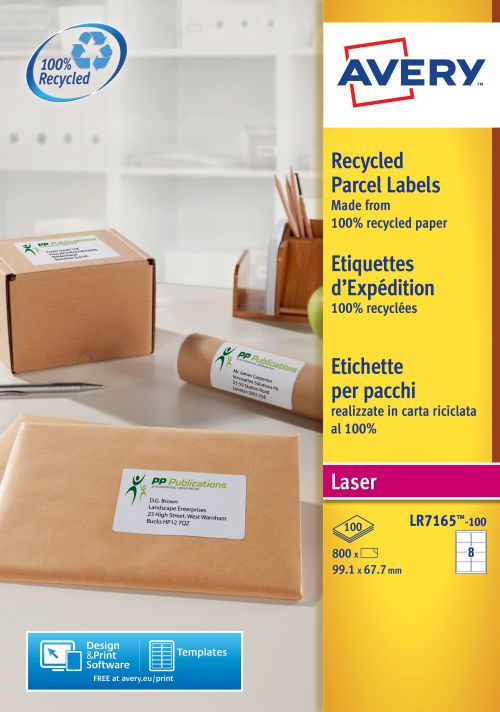 Avery Laser Labels Recycled 8 Per Sheet White (Pack of 800) LR7165-100