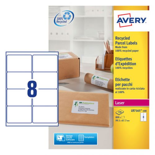 Avery Laser Labels Recycled 8 Per Sheet White (Pack of 800) LR7165-100