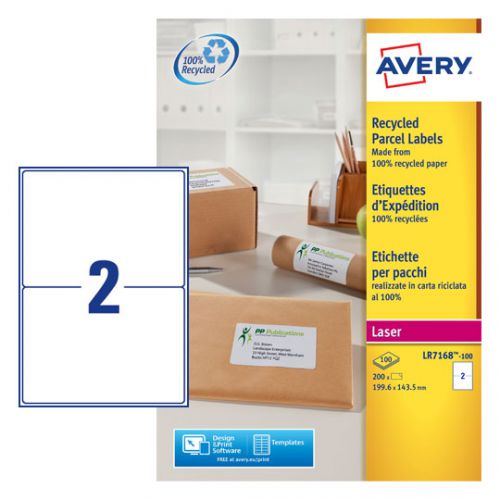 Avery Laser Labels Recycled 2 Per Sheet White (Pack of 200) LR7168-100