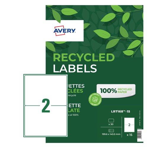 Avery Recycled Parcel Labels 2 Per Sheet White (Pack of 30) LR7168-15