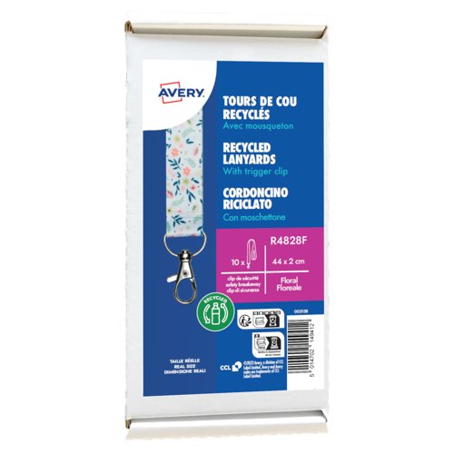 Avery Recycled Floral Pre-Printed Lanyard with 2cm Wide Carabiner (Pack 10) - R4828F