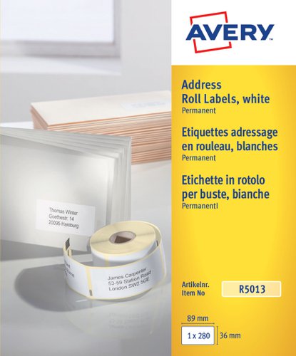 Avery Address Label Roll 89x36mm White (Pack 280 Labels) R5013 Avery UK