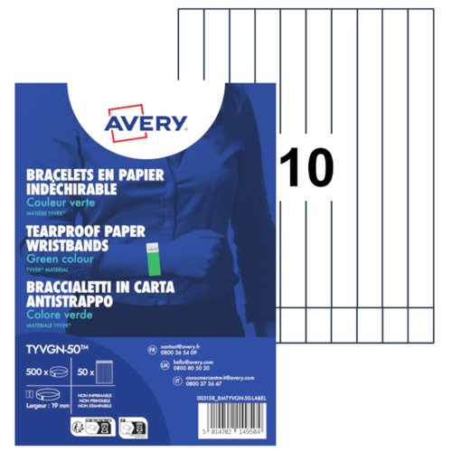 500 TYVEK® paper wristbands, width 19mm Fluorescent Green