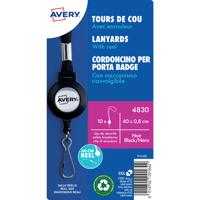 Avery Lanyard Black 40 x 1cm with 60cm Reel (Pack 10) - 4830