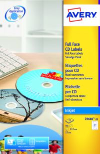 Avery Inkjet Full Face CD/DVD Label 117mm Diameter 2 Per A4 Sheet Glossy White (Pack 50 Labels) C9660-25