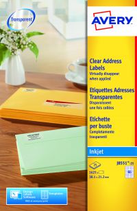 Avery Clear Mini Inkjet Labels 65 per Sheet 38.1x21.2mm 1625 Labels Pack 25