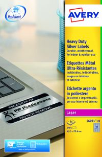 Avery Laser Label H/Duty 27 Per Sheet Silver (Pack of 540) L6011-20