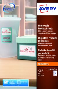 Avery Removable Product Label Rectangular 62x89mm White (Pack 180 Labels) L7108REV-20