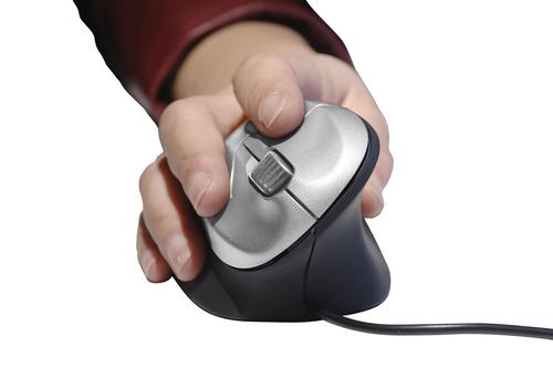 The ergonomic shape of the mouse guarantees a healthier way of working. The extra wide, clickable scroll-wheel, the grooved left and right mouse-keys, and the optical sensor promise a convenient handling and precise movements. Instead of placing your hand flat on the mouse, your hand holds the Grip Mouse vertically, like shaking hands. The comfortable inclination-angle of 60 degrees ensures a correct, ergonomic positioning of your hand and wrist. With the neutral positioning of your arm and wrist, physical discomfort can be prevented.