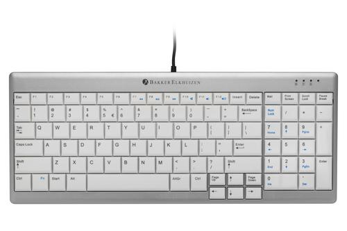 The BakkerElkhuizen UltraBoard 960 is a compact keyboard with a numerical keypad. The main difference compared to a standard keyboard is that the UltraBoard 960 is 8cm narrower than a normal keyboard. Using a compact keyboard reduces the distance to your mouse, which in turn limits the strain on your lower arms. As an added advantage, this compact version is easier to take with you in a backpack or laptop case. The keys of this compact keyboard feature a light background and dark letters, which offers the ergonomic benefits of improved contrast and reduced reflection. The UltraBoard 960 also features two USB ports.