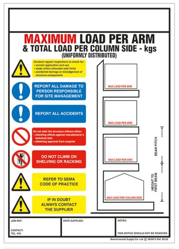 Weight Load Identification - Cantilver Racking Weight Load - H.356 x W.254