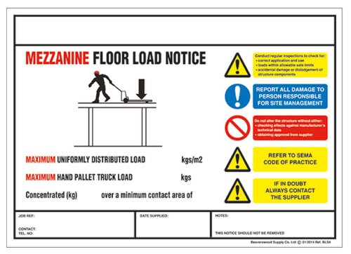 Weight Load Identification - Mezzanine Floor Weight Load - H.210 x W.295