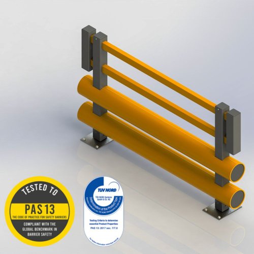 Pedestrian Bumper Barrier - Double Bumper - 4900mm Width - Safety Yellow and Grey