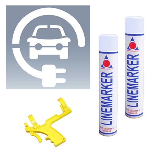 Electric Vehicle Charging Stencil - H.600 W.600 - Kit 3 - 2x White Spray Paint
