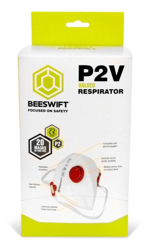 Beeswift Vertical Fold Flat P2 Mask with Valve (Pack of 20)